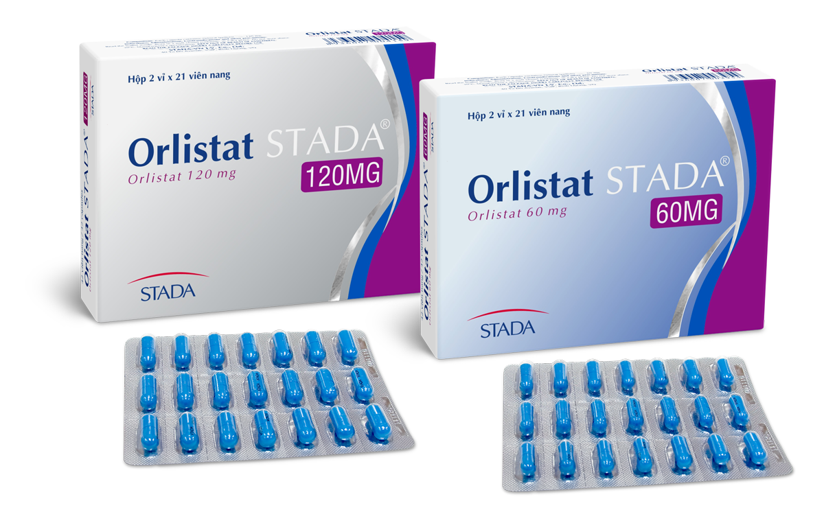 Orlistat 120mg capsules for weight loss, fat-blocking medication in blister pack