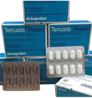 Tenuate Retard pill with healthy meal and scale, symbolizing safe and effective weight loss with appetite suppressants.