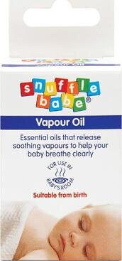 Buy Snufflebabe Vapour Oil Online. Snufflebabe Vapour Oil 10ml bottle with natural essential oils, ideal for soothing baby congestion, colds, and allergies.