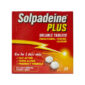 Solpadeine Plus Soluble Tablets dissolving in a glass of water for fast pain relief from menstrual cramps, headaches, and backaches."